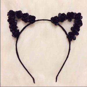 Black flower cat ears headband