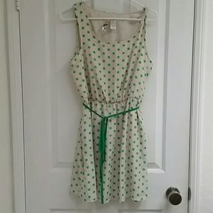 Green polka dot, short dress, with pockets