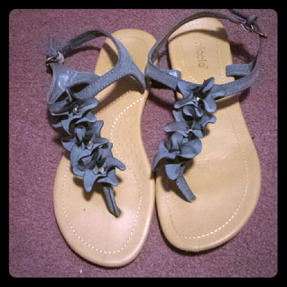 Nicole blue flower flat sandals