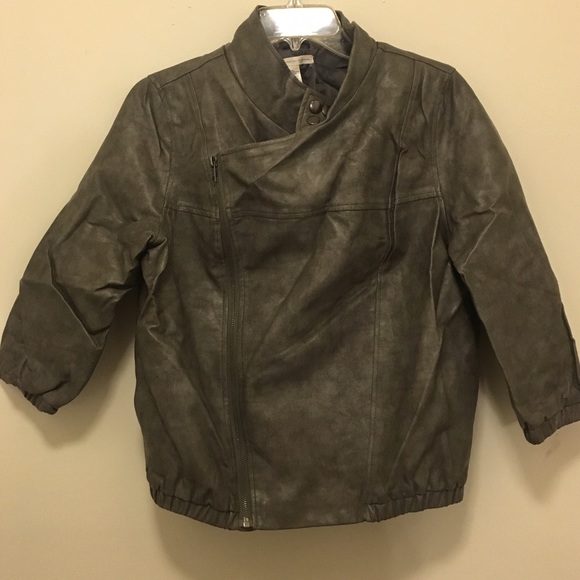Asymmetrical zipper grey faux leather jacket