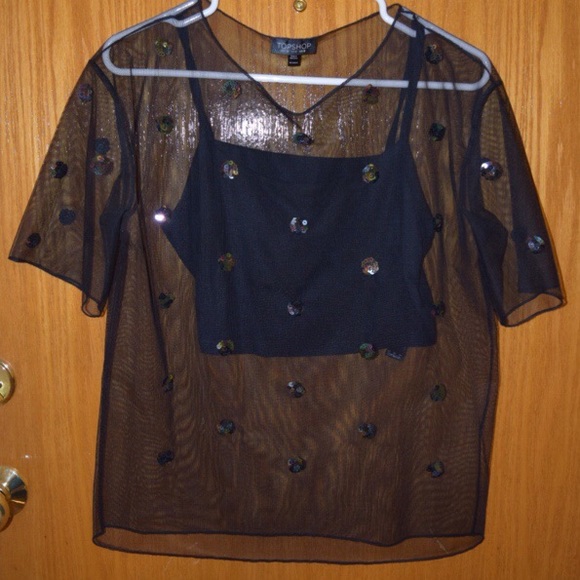 Topshop mesh overlay with crop top