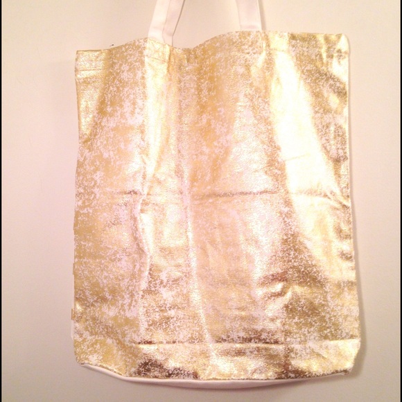 NWT Gold Polka Dot on White Canvas Tote Bag - Picture 2 of 4