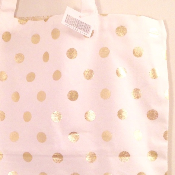 NWT Gold Polka Dot on White Canvas Tote Bag - Picture 3 of 4