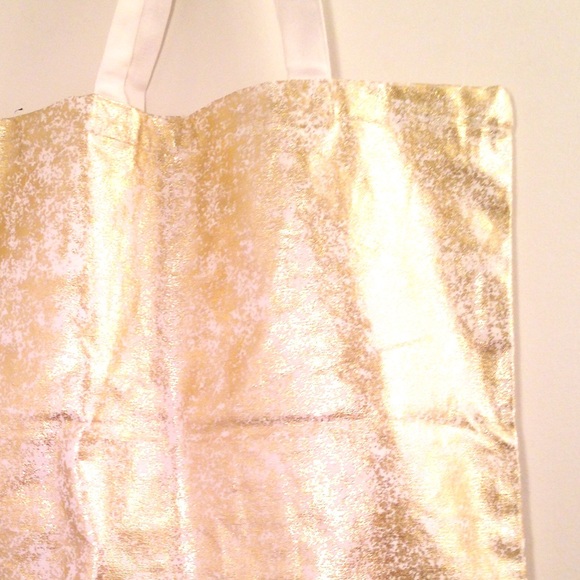 NWT Gold Polka Dot on White Canvas Tote Bag - Picture 4 of 4