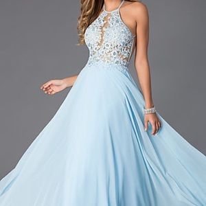 Light blue open back prom dress by Blush