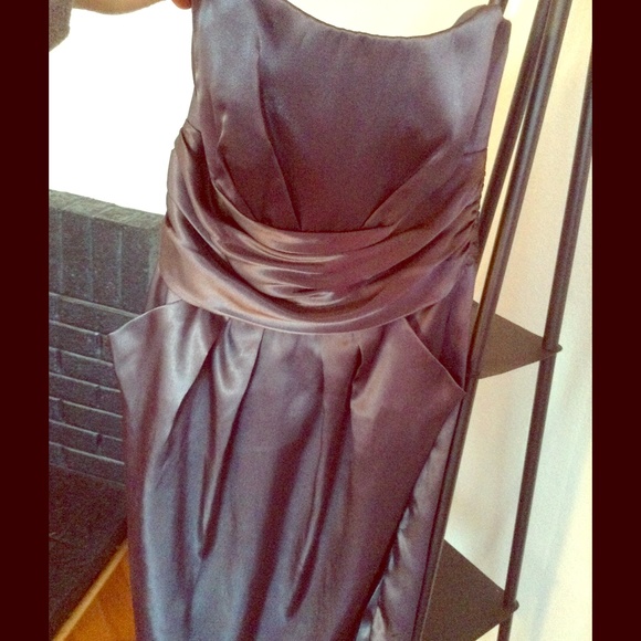 Short Charmeuse Dress with Ruched Waist and Pocket