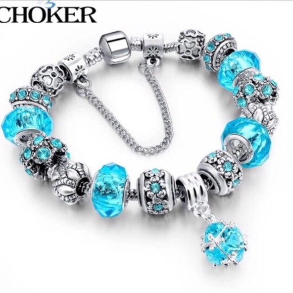 Jewelry - Silver plated blue charm bracelet