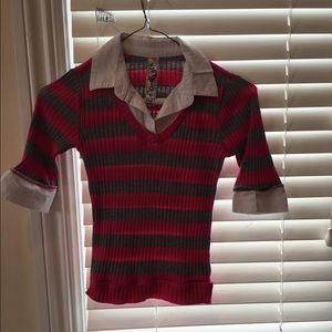 Sweater attached to collared shirt