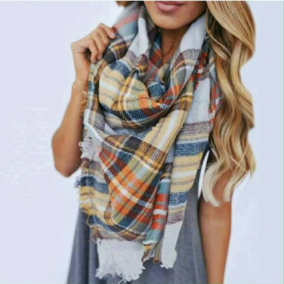 Accessories - Orange plaid blanket scarf
