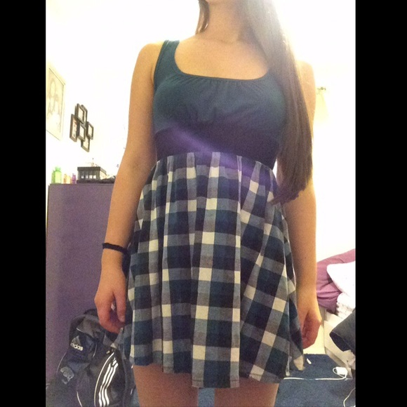Blue with blue plaid short dress