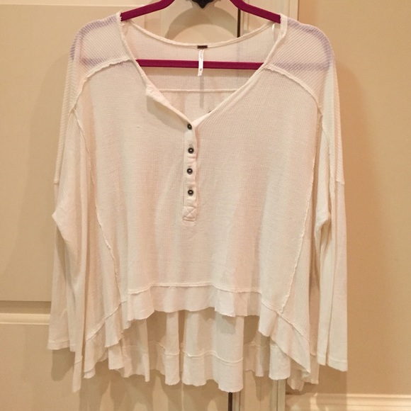 Free People Cream Henley Crop Top