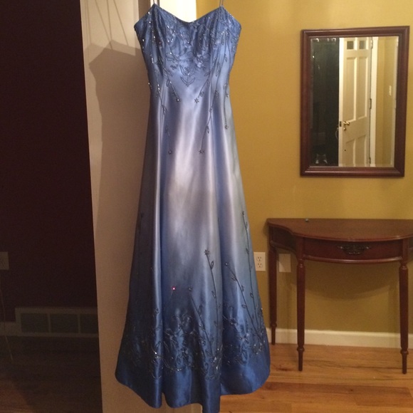 Ombré Blue Beaded Prom Dress