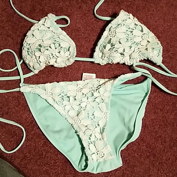 Mint green swimsuit.