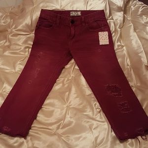 Free People cranberry capris(distressed)NWT 25
