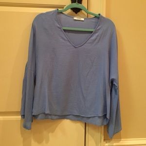 Light Blue Bell Sleeve V Neck Top