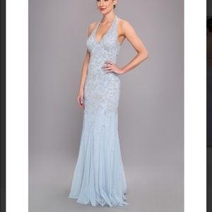 ADRIANNA PAPPEL BEADED PROM FORMAL GOWN DUSTY BLUE