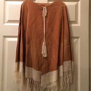 Worn once suede & crotchet poncho