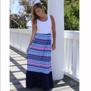 XL white navy pink maxi dress