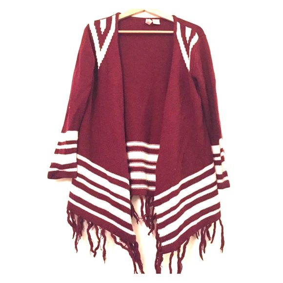 Red and white tassel sweater