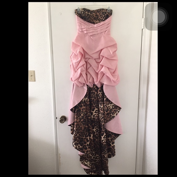 Pink and cheetah high low prom dress