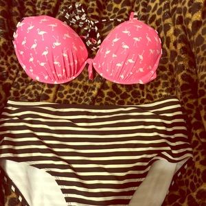 XL pink and black high waist bikini