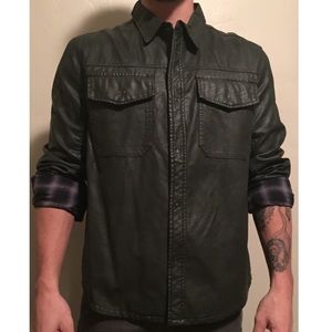 Mens Fitted Black Leather Button Up