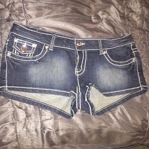 Acid wash jean shorts