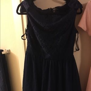 Navy blue lace dress with bows on sleeve
