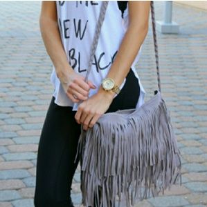 Grey boho fringe bag