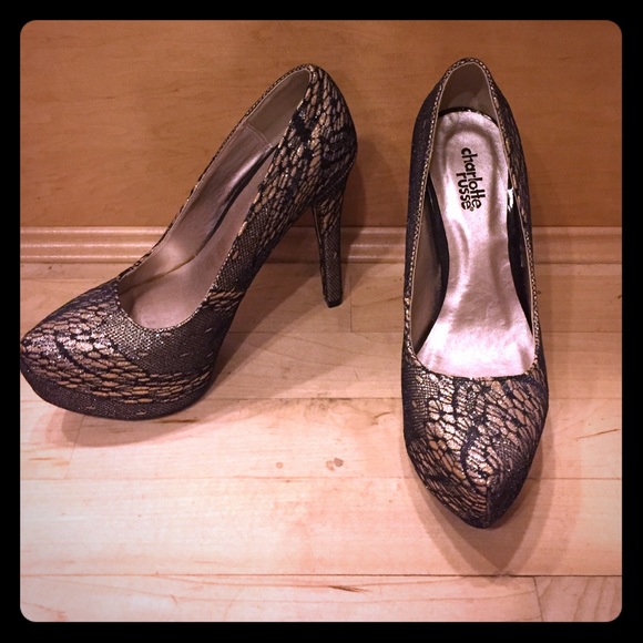 Charlotte Russe Shoes - Black and gold lace size 7 pumps - never worn!