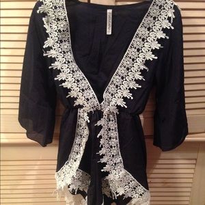 White lace trim romper