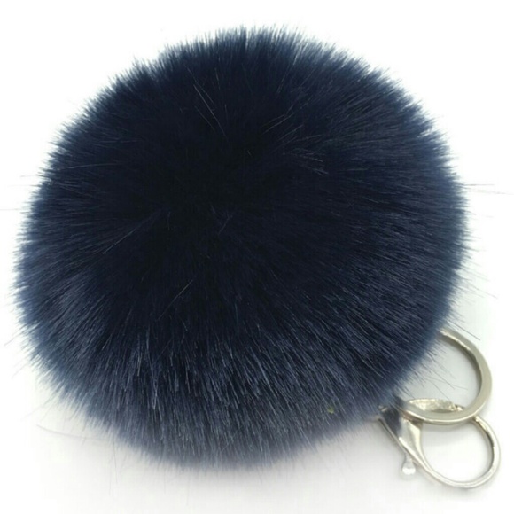 Navy blue Puff Puff pompom keychain purse charm