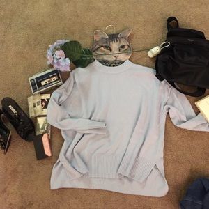 H&M Blue Periwinkle Mock Neck Sweater Side Splits