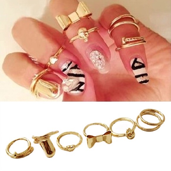 7Pcs Punk Gold Mid Finger Top Stacking Rings Set - Picture 3 of 3