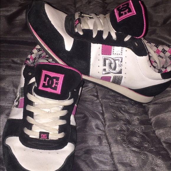 Pink, black and silver DC skate shoes