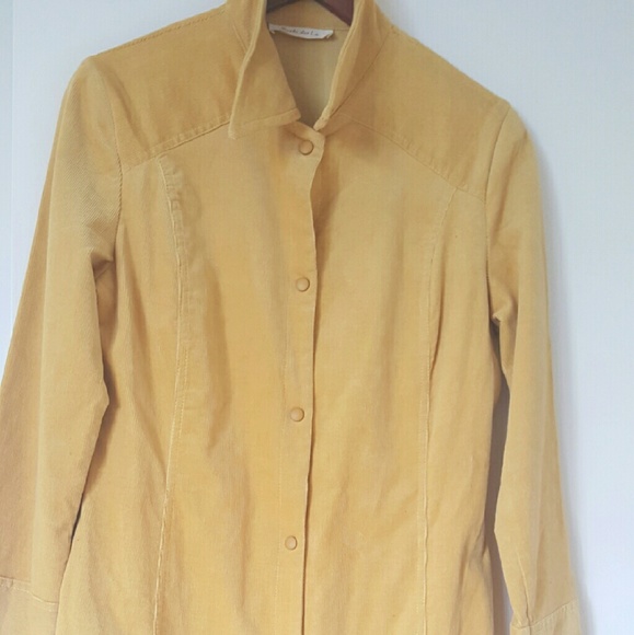 Yellow corduroy button down long sleeve dress