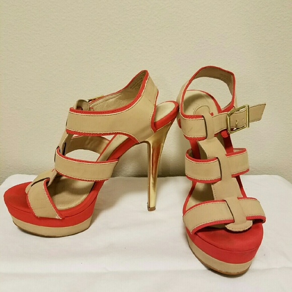 Aldo tan, orange, and gold heels