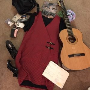 Overall Retro/Vintage Red Houndstooth Buckle Dress