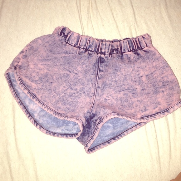 Baby pink and black acid washed shorts