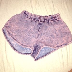 Baby pink and black acid washed shorts
