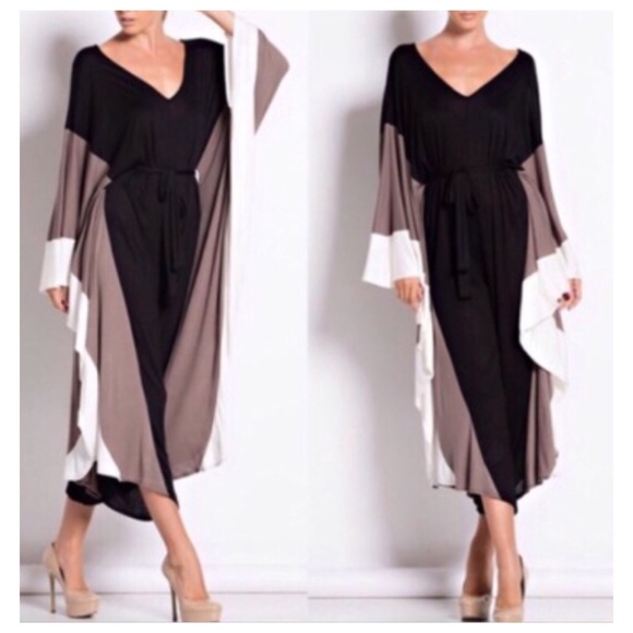 NWOT black, cream, tan kimono pant dress!