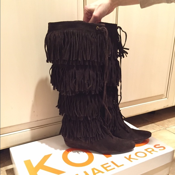 MICHAEL KORS brown suede fringe boots