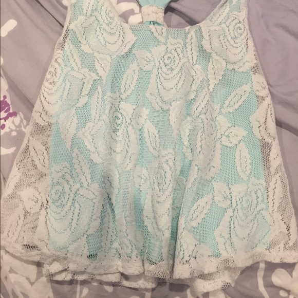 Turquoise and white laced top