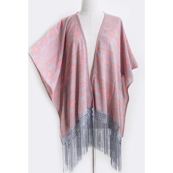 NWT, OSFA Two Tone Aztec Print Kimono - Picture 2 of 4