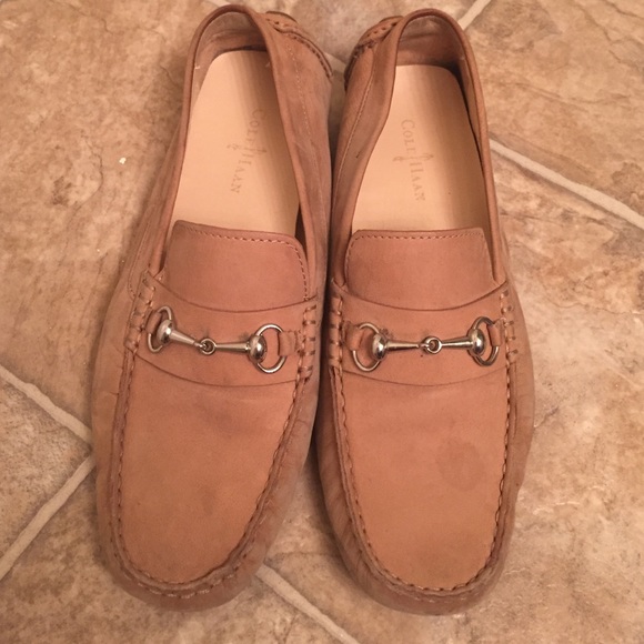 Tan suede leather loafers