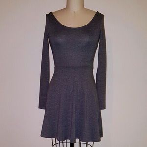 Long sleeve Scoop neck skater solid gray dress H&M