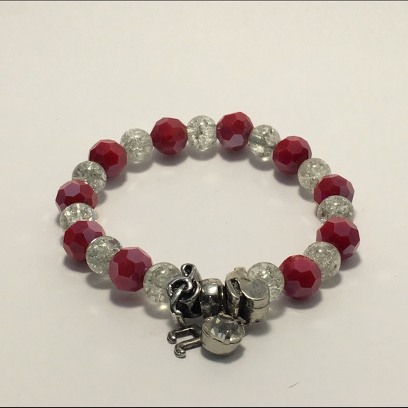 Lipstick red beads and silver music charms!