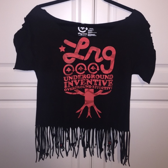 Mens LRG shirt made into a girly edgy fit.