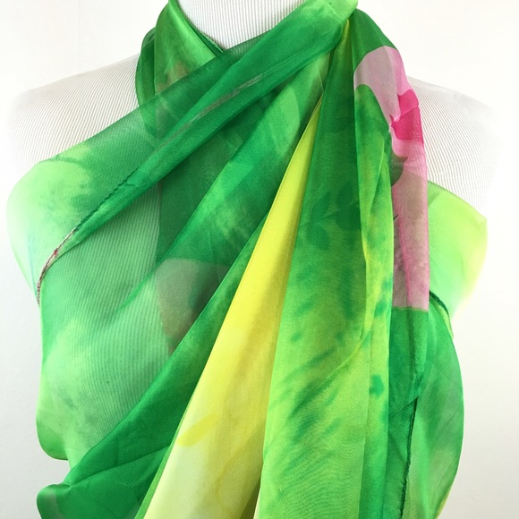 100% silk Scarf Hand Painted Floral Spring Scarf - Picture 3 of 4