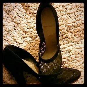 Vintage lace and velvet heels, size 6.5